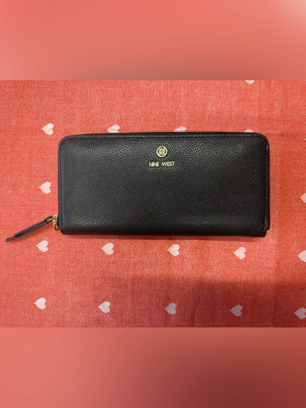 Nine West Black Pebbled Zip Wallet with Gold Accent